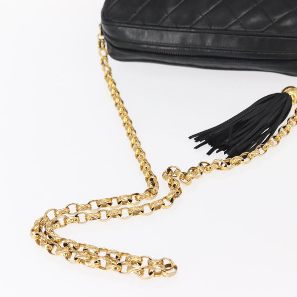 CHANEL Matelasse Chain Shoulder Bag Lamb Skin Black Gold CC Auth 146556V