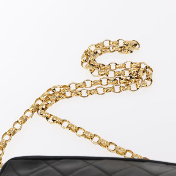 CHANEL Matelasse Chain Shoulder Bag Lamb Skin Black Gold CC Auth 146556V
