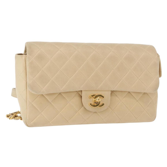 CHANEL Matelasse Backpack Lamb Skin Beige Gold CC Auth 146557V