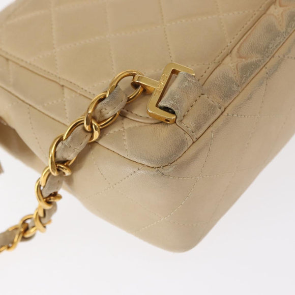CHANEL Matelasse Backpack Lamb Skin Beige Gold CC Auth 146557V