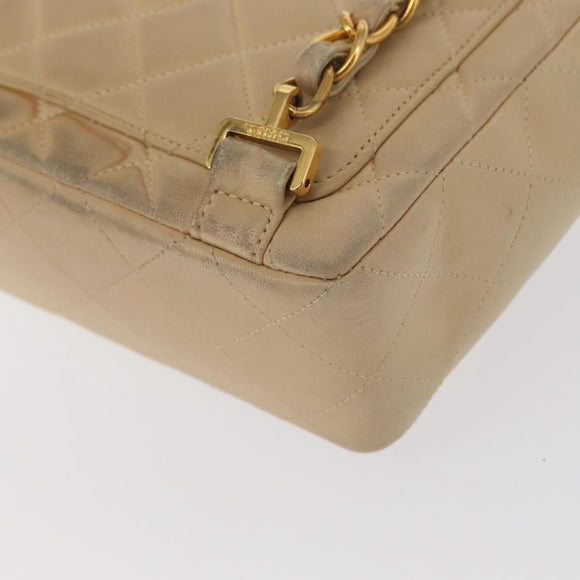 CHANEL Matelasse Backpack Lamb Skin Beige Gold CC Auth 146557V