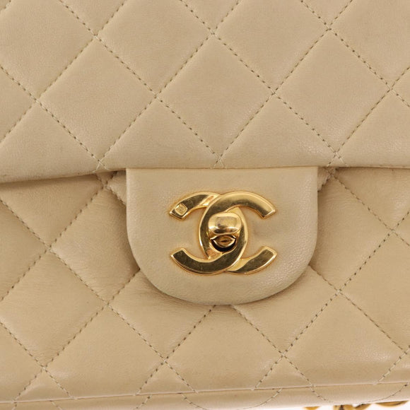 CHANEL Matelasse Backpack Lamb Skin Beige Gold CC Auth 146557V