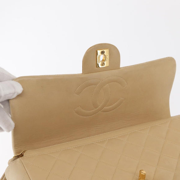 CHANEL Matelasse Backpack Lamb Skin Beige Gold CC Auth 146557V