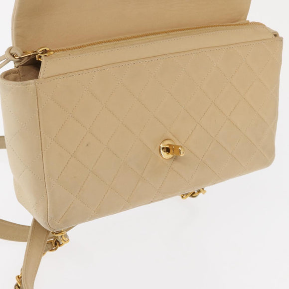 CHANEL Matelasse Backpack Lamb Skin Beige Gold CC Auth 146557V