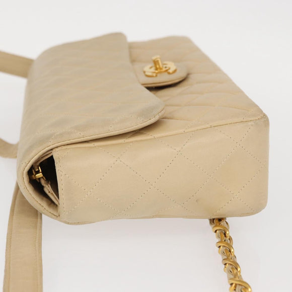 CHANEL Matelasse Backpack Lamb Skin Beige Gold CC Auth 146557V