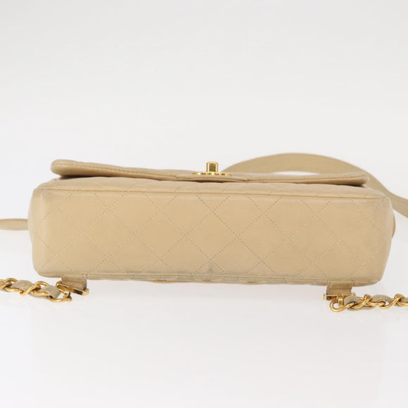 CHANEL Matelasse Backpack Lamb Skin Beige Gold CC Auth 146557V