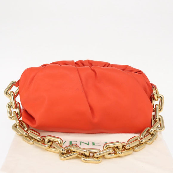 BOTTEGA VENETA Chain Shoulder Bag Leather Orange Gold Auth 146565SAV