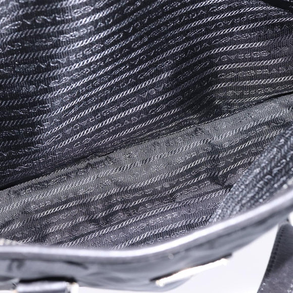 PRADA Business Bag Nylon Black Silver Auth 146573
