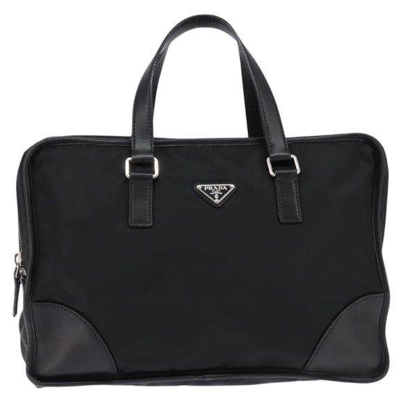 PRADA Business Bag Nylon Black Silver Auth 146573