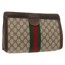 GUCCI GG Supreme Web Sherry Line Clutch Bag PVC Beige 67 014 2125 Auth 146575-1