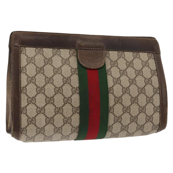 GUCCI GG Supreme Web Sherry Line Clutch Bag PVC Beige 67 014 2125 Auth 146575