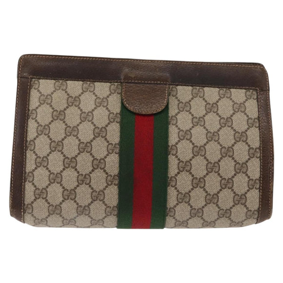 GUCCI GG Supreme Web Sherry Line Clutch Bag PVC Beige 67 014 2125 Auth 146575