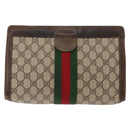 GUCCI GG Supreme Web Sherry Line Clutch Bag PVC Beige 67 014 2125 Auth 146575-2