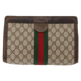 GUCCI GG Supreme Web Sherry Line Clutch Bag PVC Beige 67 014 2125 Auth 146575 - 0