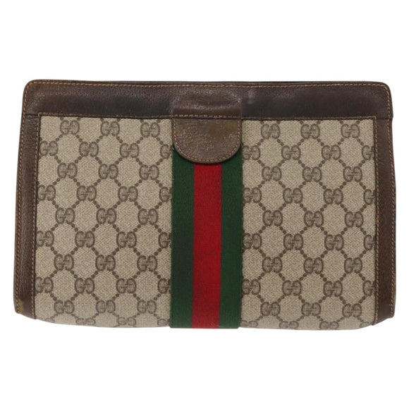 GUCCI GG Supreme Web Sherry Line Clutch Bag PVC Beige 67 014 2125 Auth 146575