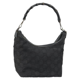 GUCCI Bamboo GG Canvas Shoulder Bag Nylon Black Silver 000 0531 Auth 146579