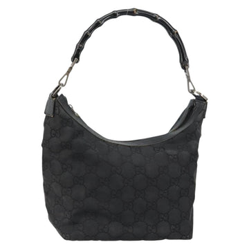 GUCCI Bamboo GG Canvas Shoulder Bag Nylon Black Silver 000 0531 Auth 146579