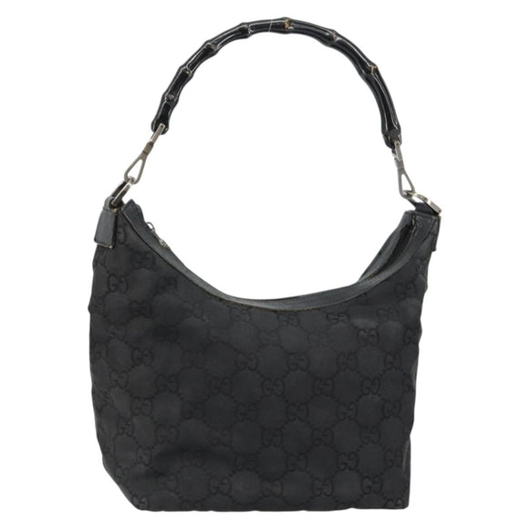 GUCCI Bamboo GG Canvas Shoulder Bag Nylon Black Silver 000 0531 Auth 146579