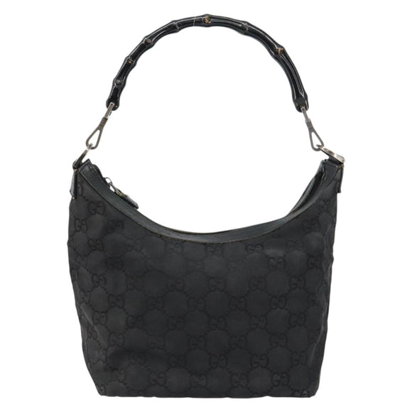 GUCCI Bamboo GG Canvas Shoulder Bag Nylon Black Silver 000 0531 Auth 146579