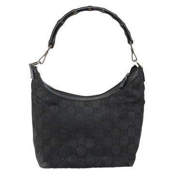 GUCCI Bamboo GG Canvas Shoulder Bag Nylon Black Silver 000 0531 Auth 146579 - 0