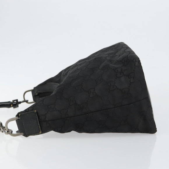 GUCCI Bamboo GG Canvas Shoulder Bag Nylon Black Silver 000 0531 Auth 146579