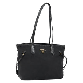 PRADA Tote Bag Nylon Black Gold Auth 146580