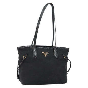 PRADA Tote Bag Nylon Black Gold Auth 146580