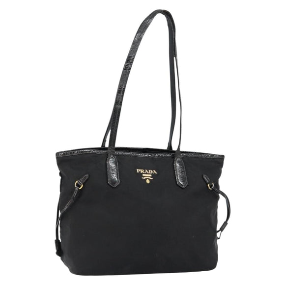 PRADA Tote Bag Nylon Black Gold Auth 146580