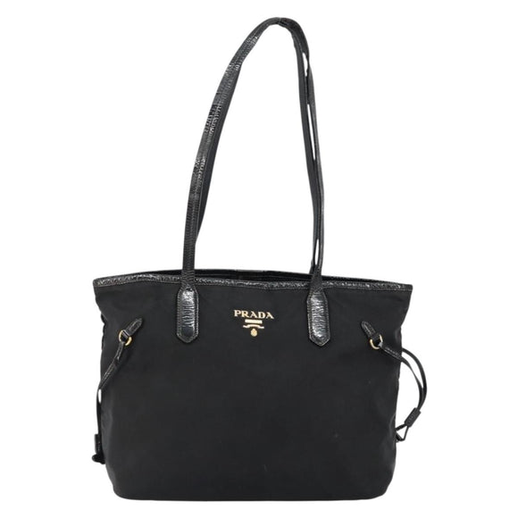 PRADA Tote Bag Nylon Black Gold Auth 146580