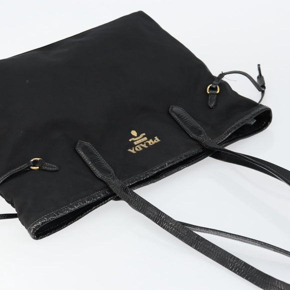 PRADA Tote Bag Nylon Black Gold Auth 146580
