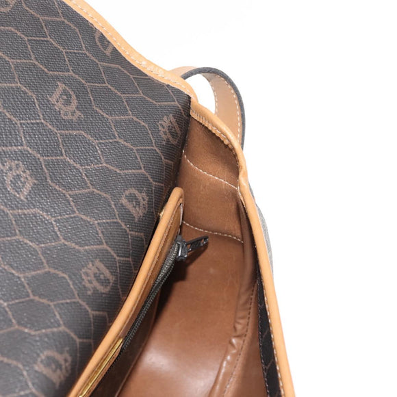 Christian Dior Honeycomb Canvas Shoulder Bag PVC Black Brown gold Auth 146582