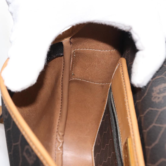 Christian Dior Honeycomb Canvas Shoulder Bag PVC Black Brown gold Auth 146582