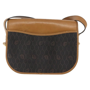 Christian Dior Honeycomb Canvas Shoulder Bag PVC Black Brown gold Auth 146582 - 0