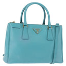 PRADA Galleria Hand Bag Safiano Leather 2way Turquoise Blue Gold Auth 146590-1
