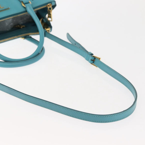 PRADA Galleria Hand Bag Safiano Leather 2way Turquoise Blue Gold Auth 146590