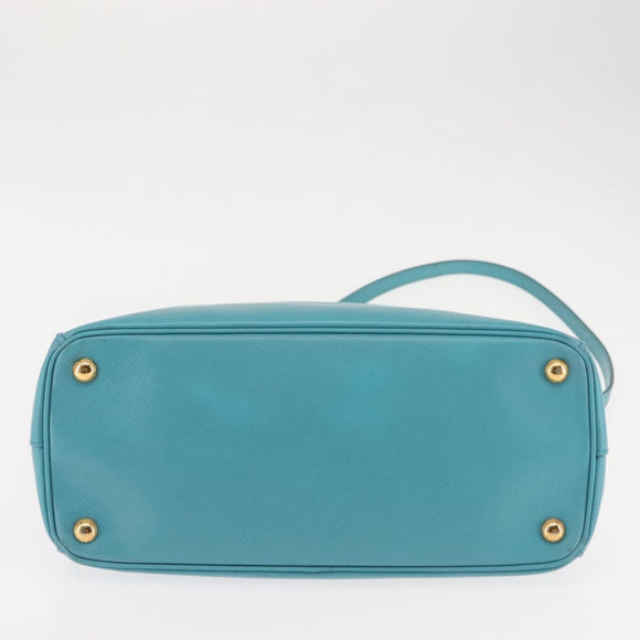 PRADA Galleria Hand Bag Safiano Leather 2way Turquoise Blue Gold Auth 146590