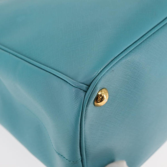 PRADA Galleria Hand Bag Safiano Leather 2way Turquoise Blue Gold Auth 146590