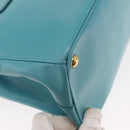 PRADA Galleria Hand Bag Safiano Leather 2way Turquoise Blue Gold Auth 146590-17