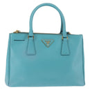 PRADA Galleria Hand Bag Safiano Leather 2way Turquoise Blue Gold Auth 146590-13