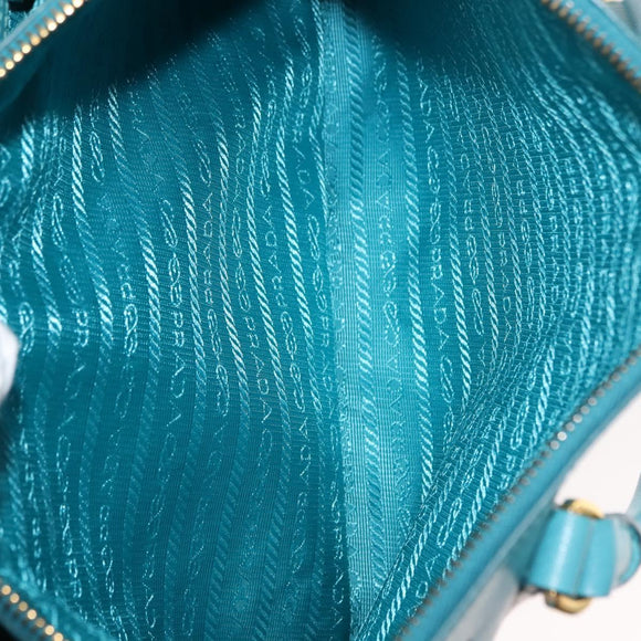 PRADA Galleria Hand Bag Safiano Leather 2way Turquoise Blue Gold Auth 146590