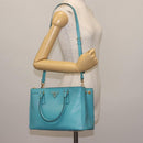 PRADA Galleria Hand Bag Safiano Leather 2way Turquoise Blue Gold Auth 146590-25