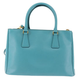 PRADA Galleria Hand Bag Safiano Leather 2way Turquoise Blue Gold Auth 146590 - 0