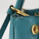 PRADA Galleria Hand Bag Safiano Leather 2way Turquoise Blue Gold Auth 146590-4