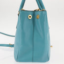 PRADA Galleria Hand Bag Safiano Leather 2way Turquoise Blue Gold Auth 146590-5