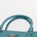 PRADA Galleria Hand Bag Safiano Leather 2way Turquoise Blue Gold Auth 146590-9