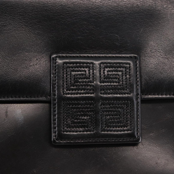 GIVENCHY Hand Bag Leather Black Gold Auth 146592