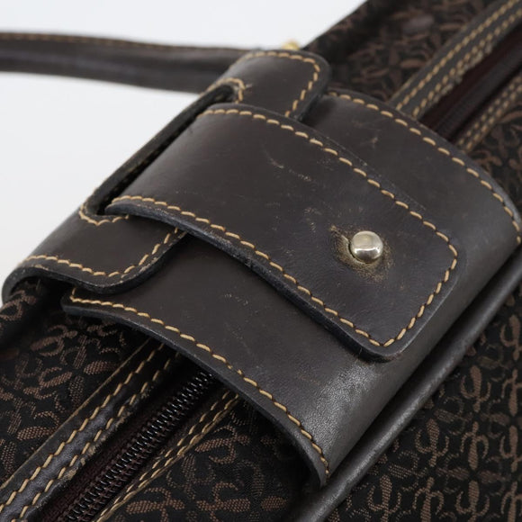 LOEWE Trunk Canvas Leather Dark Brown Gold Auth 146599