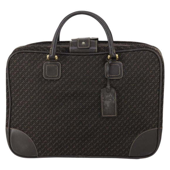 LOEWE Trunk Canvas Leather Dark Brown Gold Auth 146599