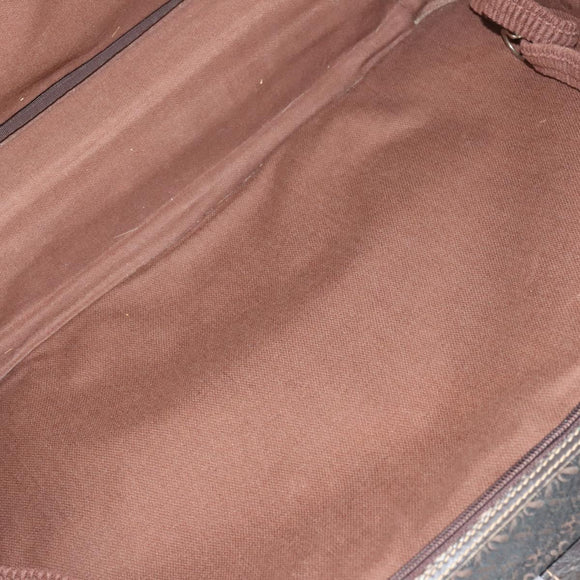 LOEWE Trunk Canvas Leather Dark Brown Gold Auth 146599