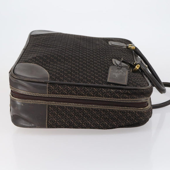 LOEWE Trunk Canvas Leather Dark Brown Gold Auth 146599